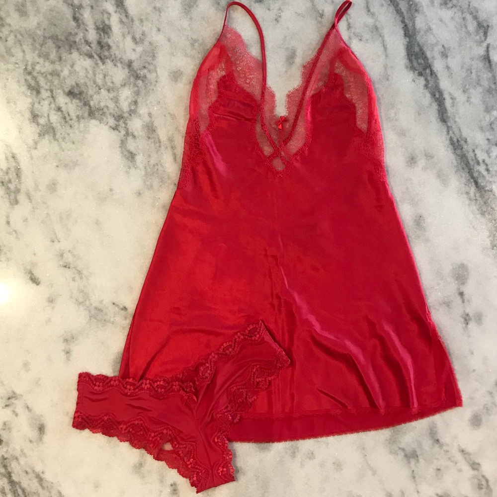 VS Red Chemise/ Nighty and Cheeky Cutout Panty Set